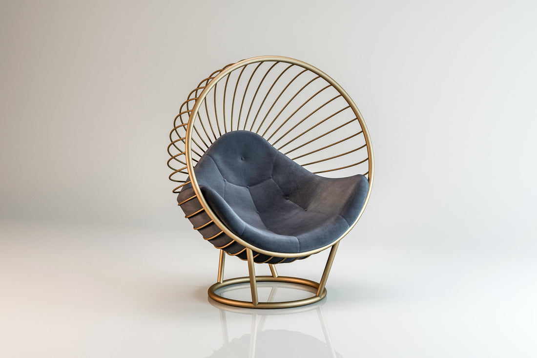 California Chair - Standing in Champagne Gold and Dark Grey Cushion