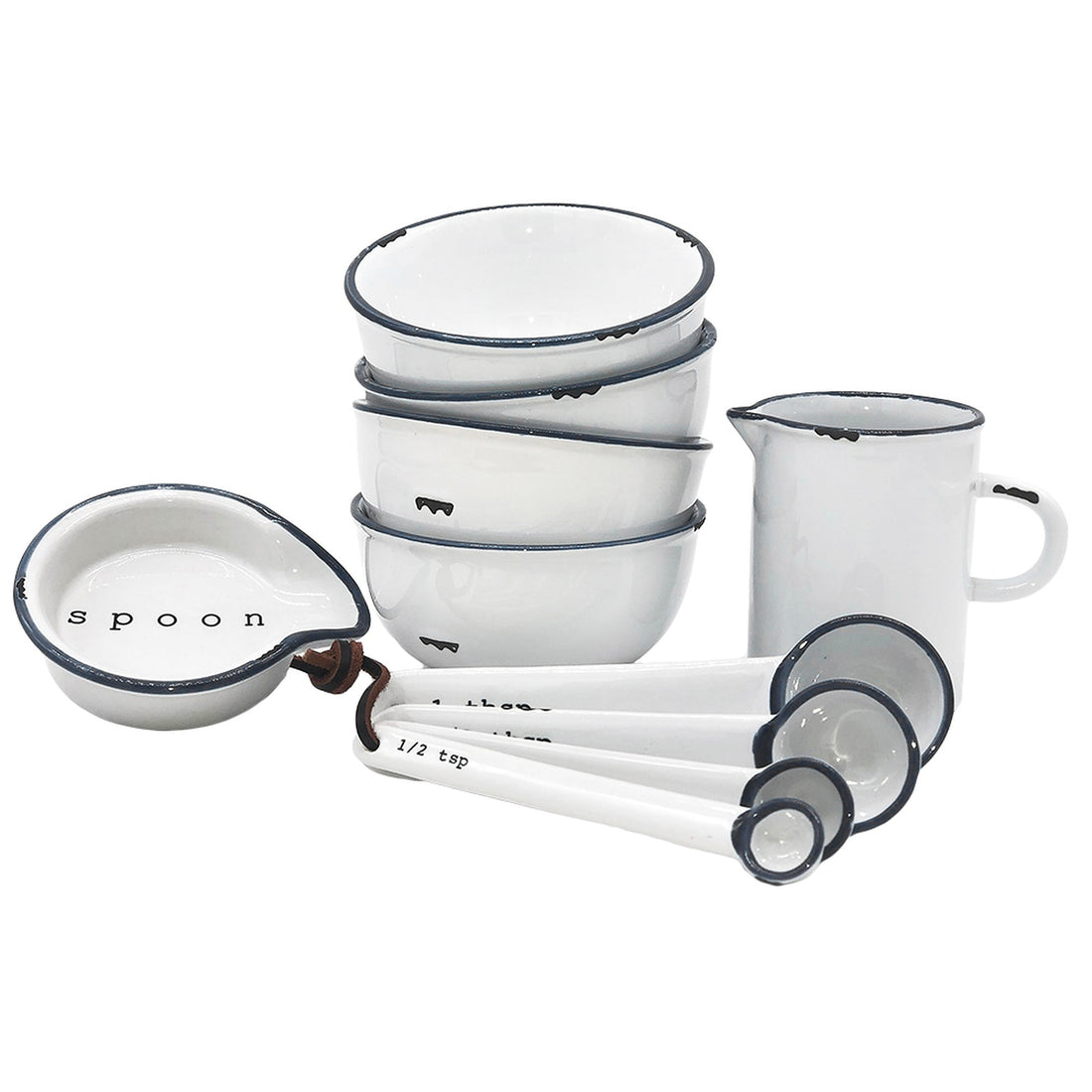 Tinware 7-Piece Prep Set- White w/ Slate Rim
