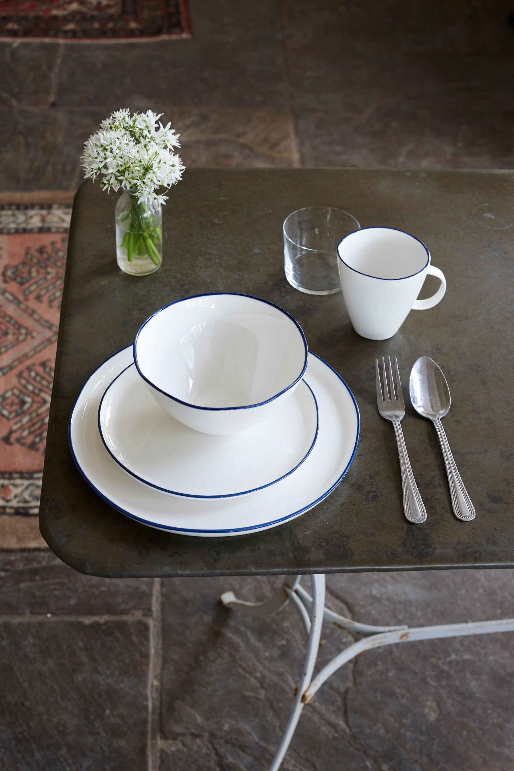 Abbesses Blue Rim Porcelain Small Serving Platter