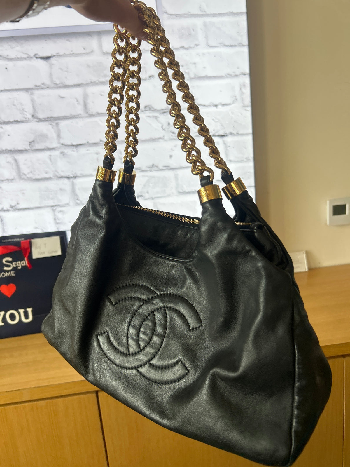 Vintage Chanel "Rodeo Drive" Black Lambskin Hobo Bag with Gold Hardware