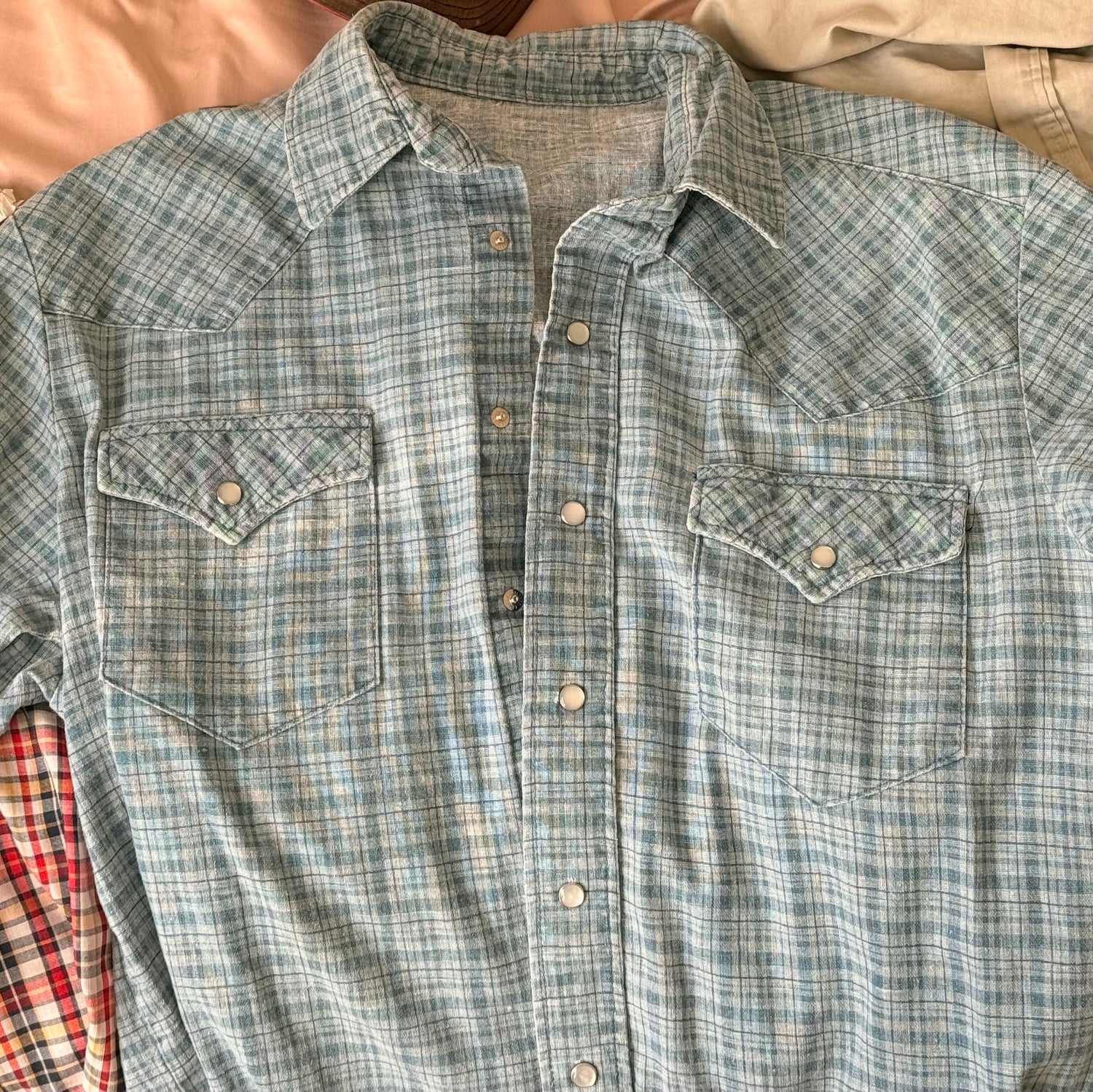 70’s Blue Check Pearl Snap Western Shirt