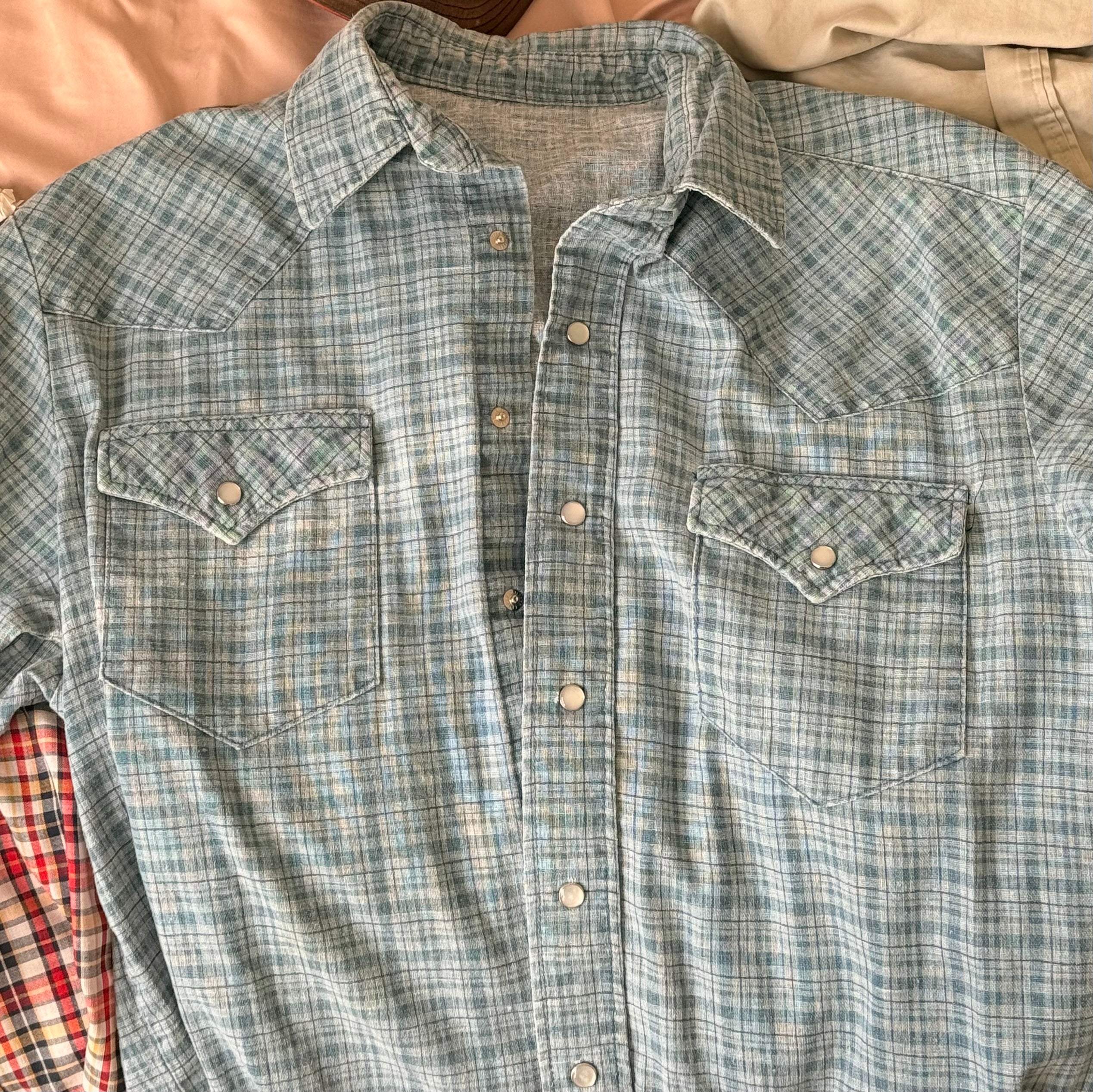 70’s Blue Check Pearl Snap Western Shirt