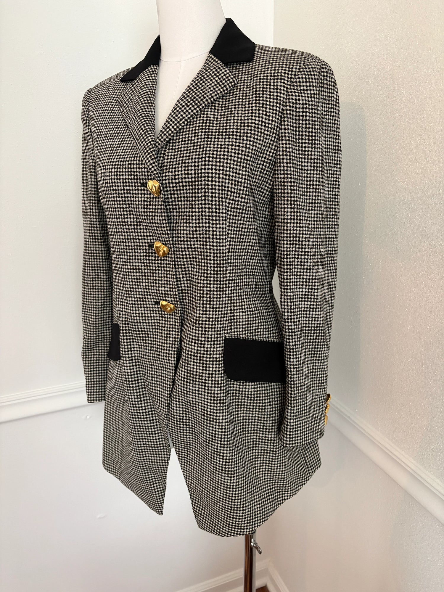 MOSCHINO Archival Vintage 1991 Houndstooth Blazer with Heart Buttons
