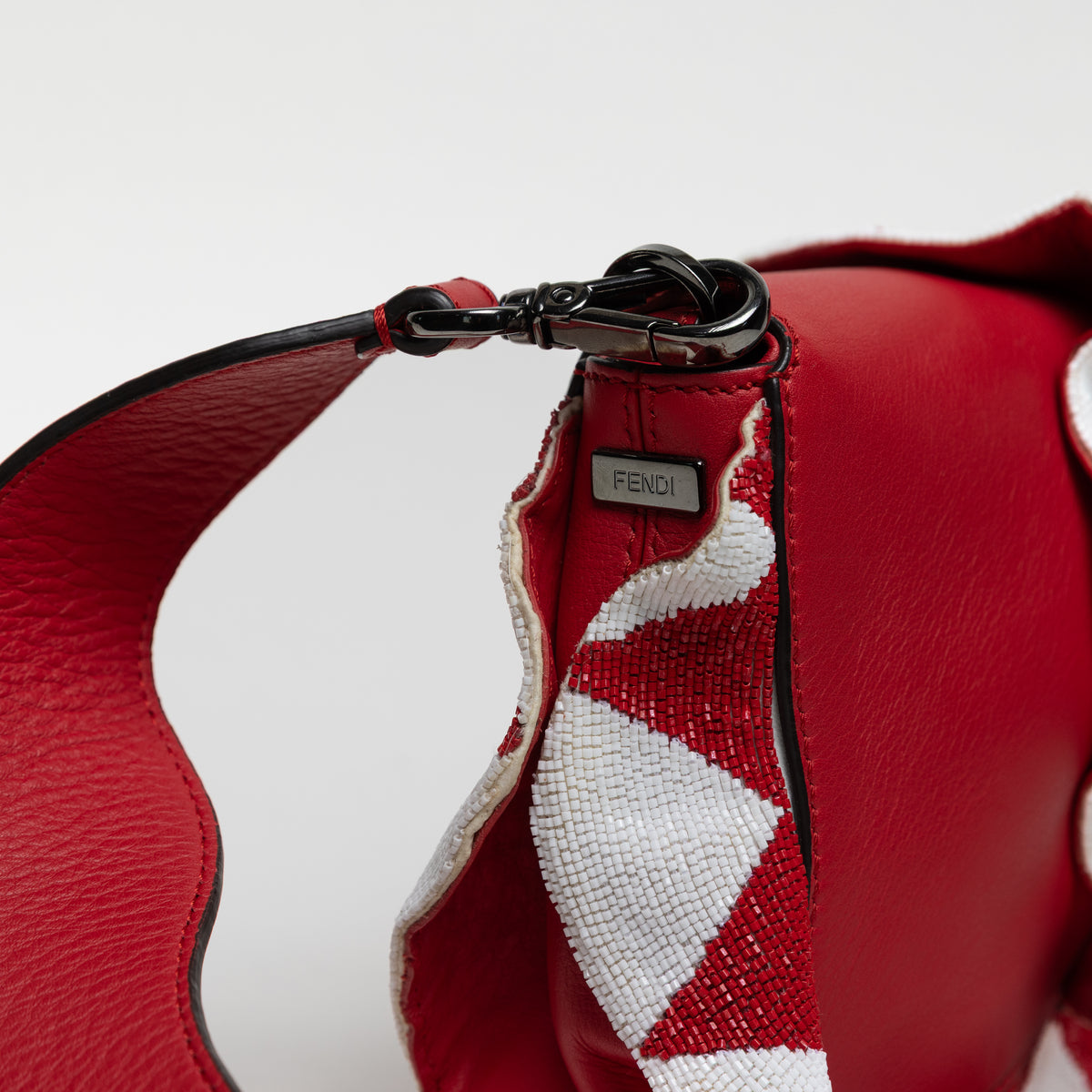 Fendi Red Beaded Baguette w/ Shoulder Strap