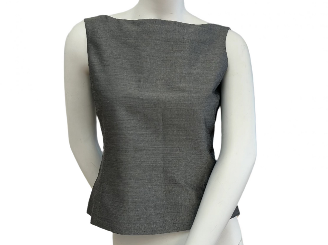 Front View photo of the Gray Boat Neck Gianfranco Ferre Studio Top. Showing it&