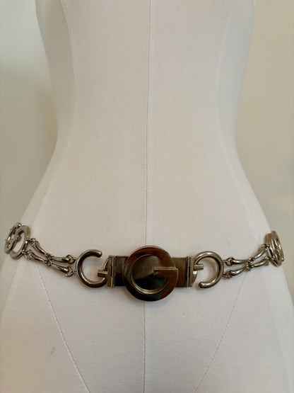 GUCCI 1970’s Archival Vintage Silver GG and Horse Bit Belt
