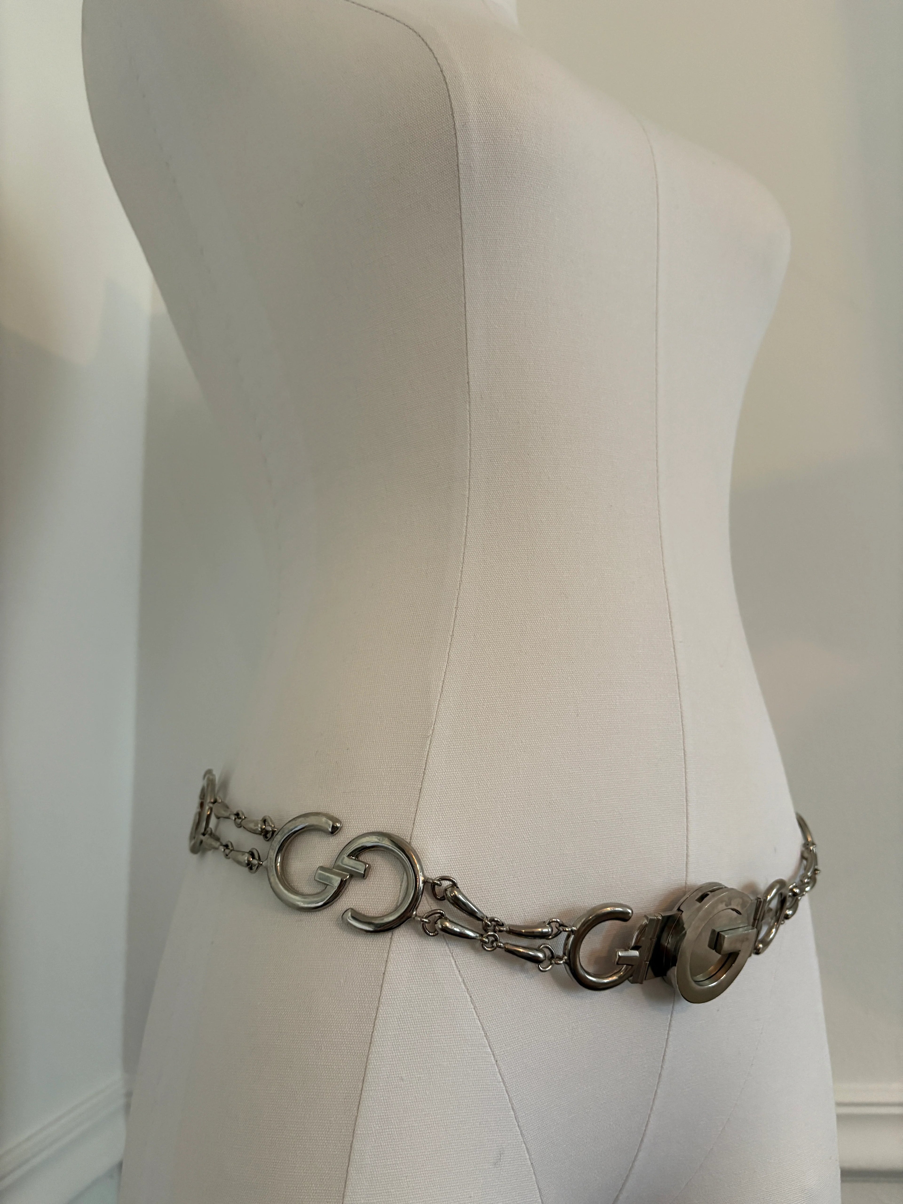 GUCCI 1970’s Archival Vintage Silver GG and Horse Bit Belt