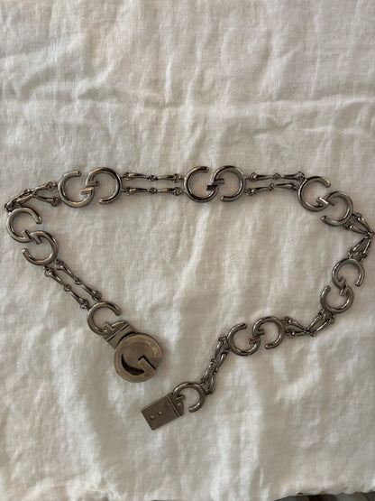 GUCCI 1970’s Archival Vintage Silver GG and Horse Bit Belt
