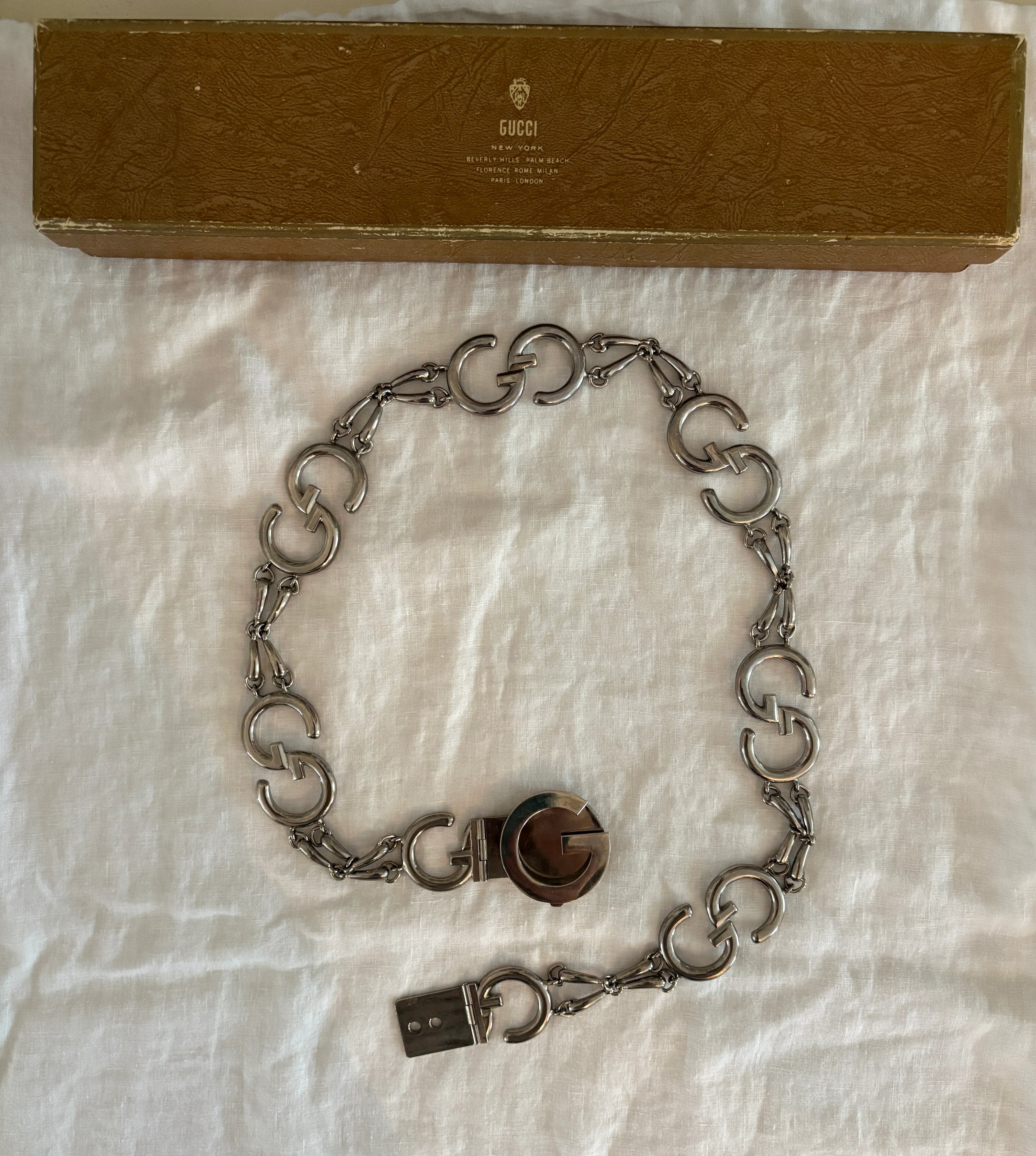 GUCCI 1970’s Archival Vintage Silver GG and Horse Bit Belt