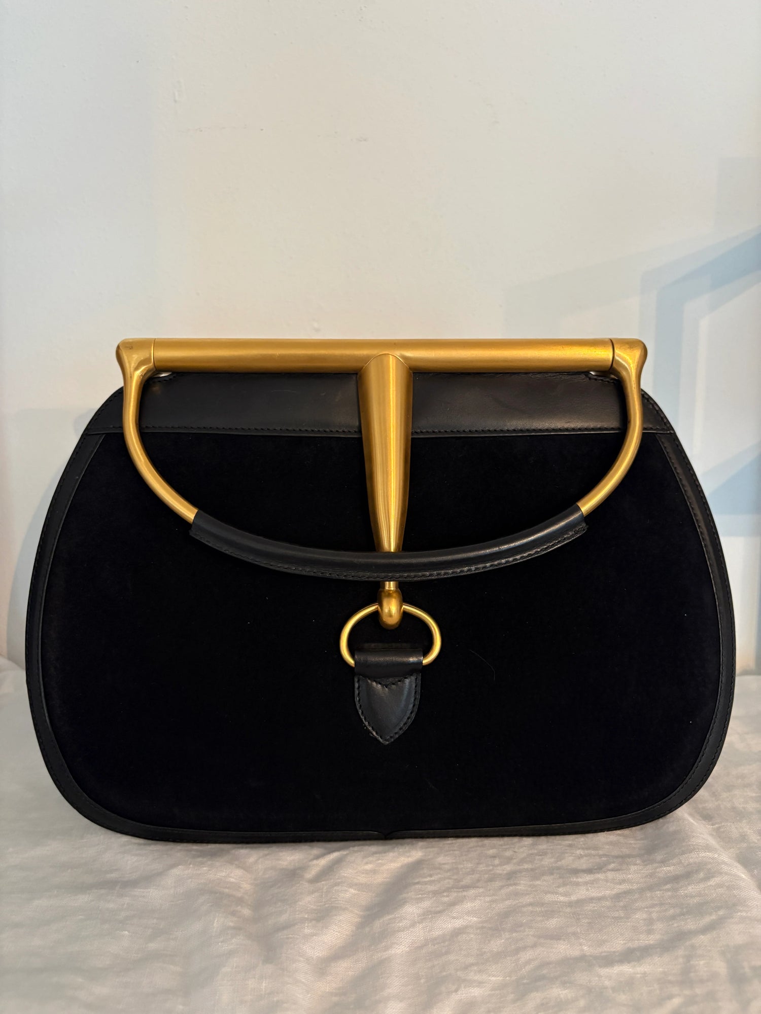 GUCCI 1994 Archival Vintage Black Suede Giant Snaffle Bit Bag