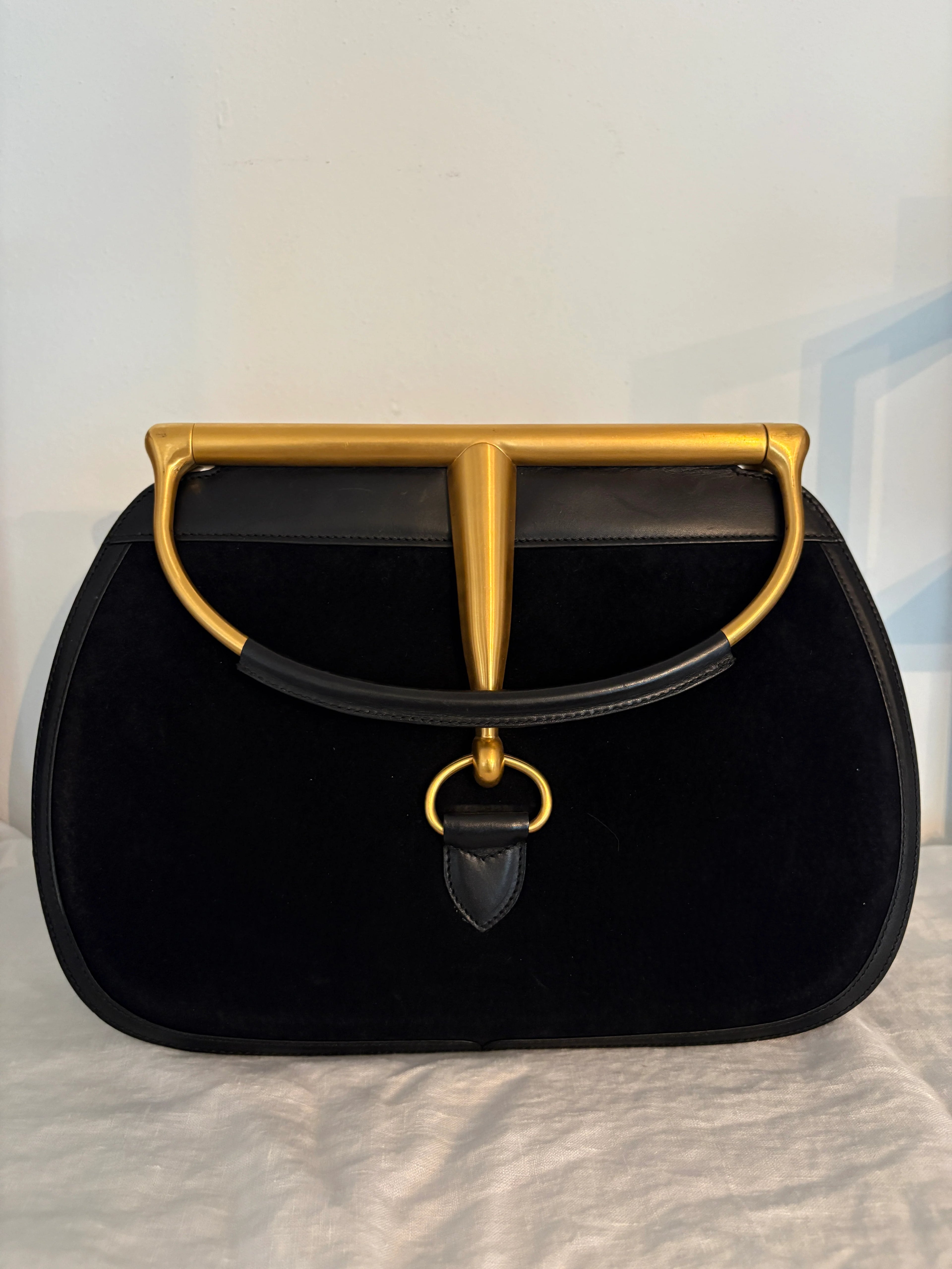 GUCCI 1994 Archival Vintage Black Suede Giant Snaffle Bit Bag