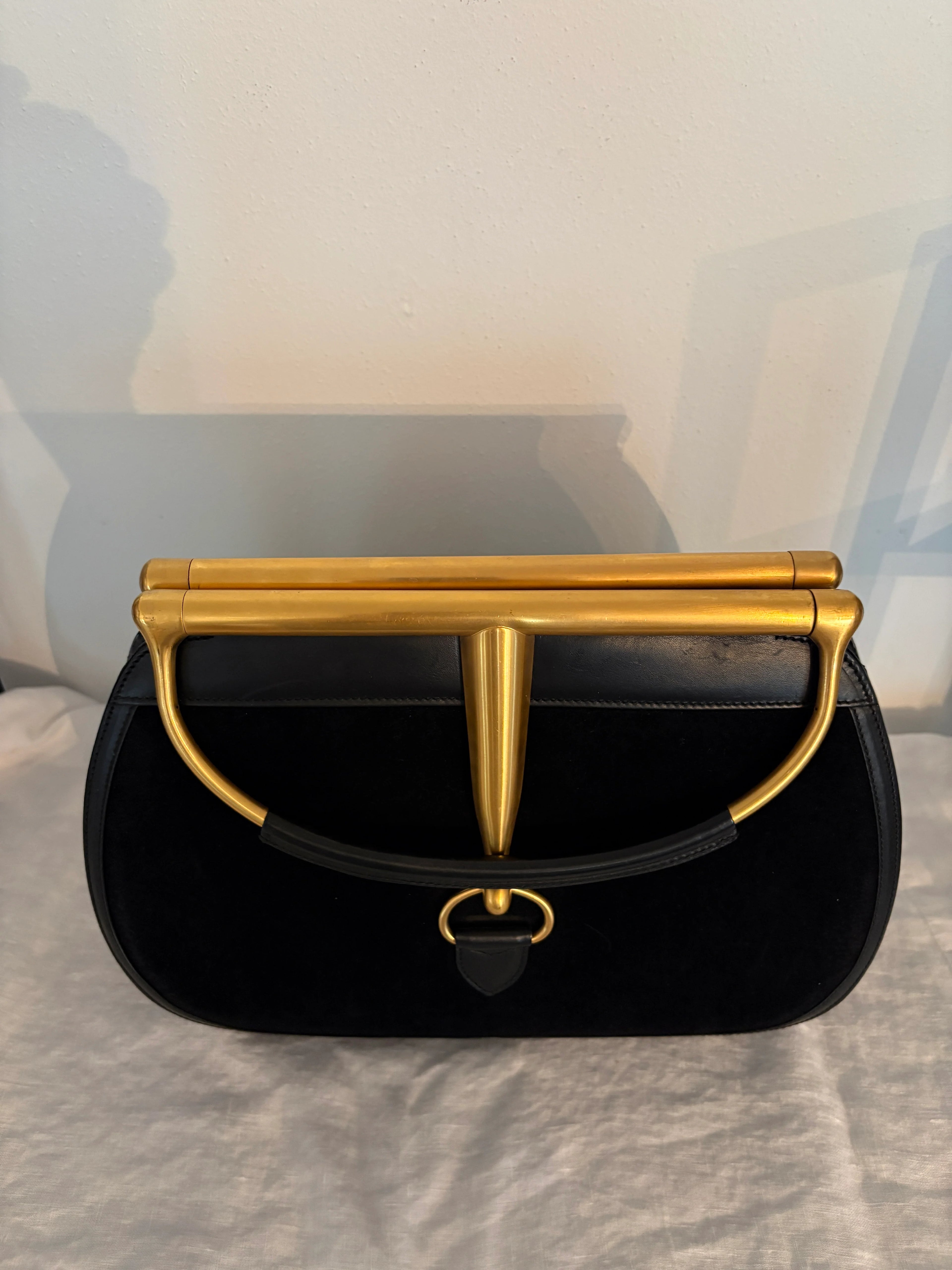 GUCCI 1994 Archival Vintage Black Suede Giant Snaffle Bit Bag