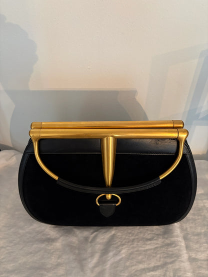 GUCCI 1994 Archival Vintage Black Suede Giant Snaffle Bit Bag
