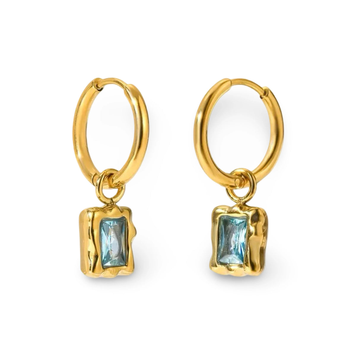  textured gold rectangular bezel setting holding a cubic zironia marquise-cut gemstone. 