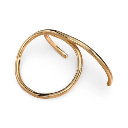 A polished gold open cuff bracelet with a smooth