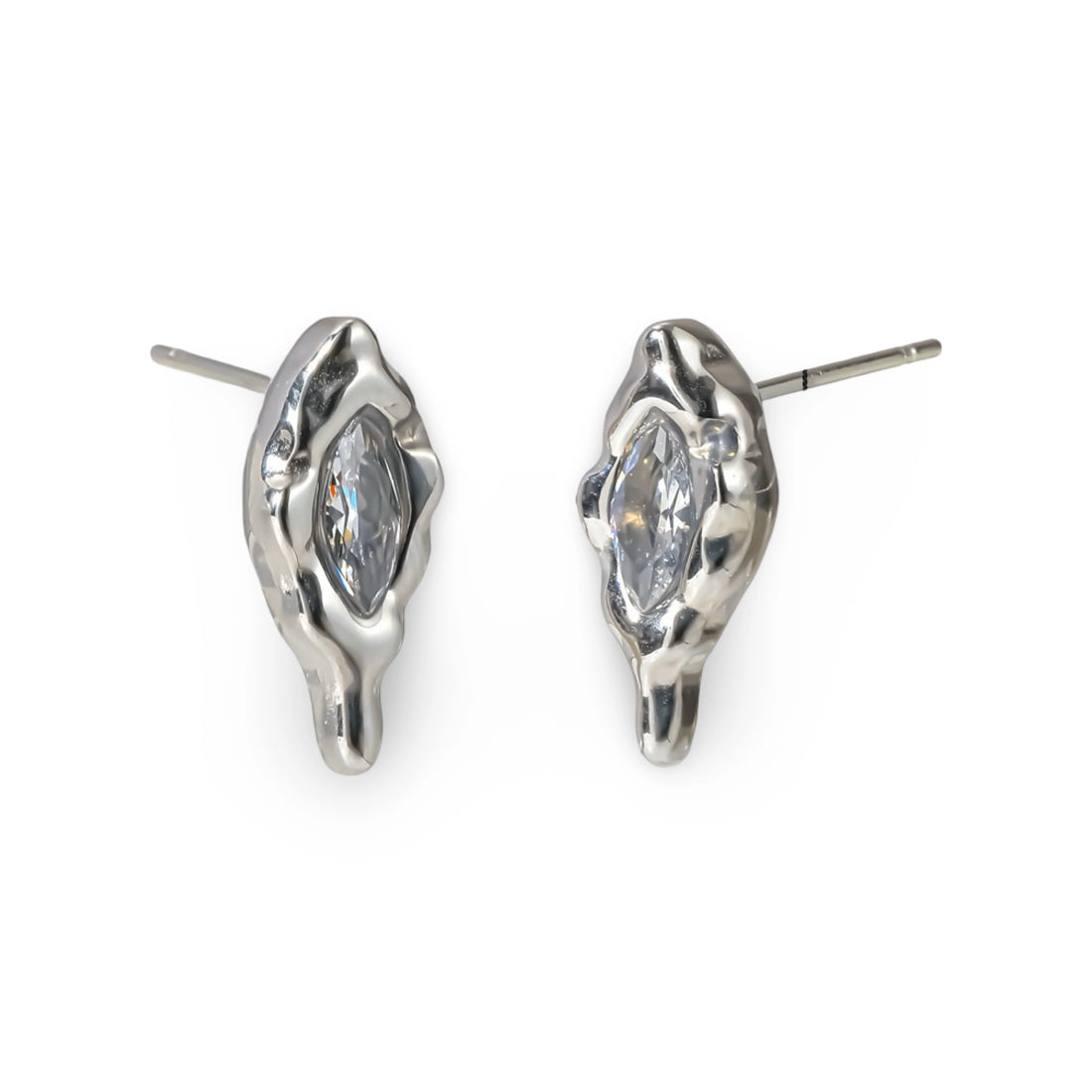 melting-puddle shape and a marquise-cut pink gemstone in the center