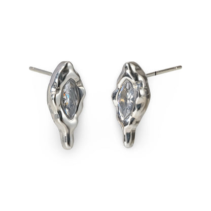  melting-puddle shape and a marquise-cut pink gemstone in the center