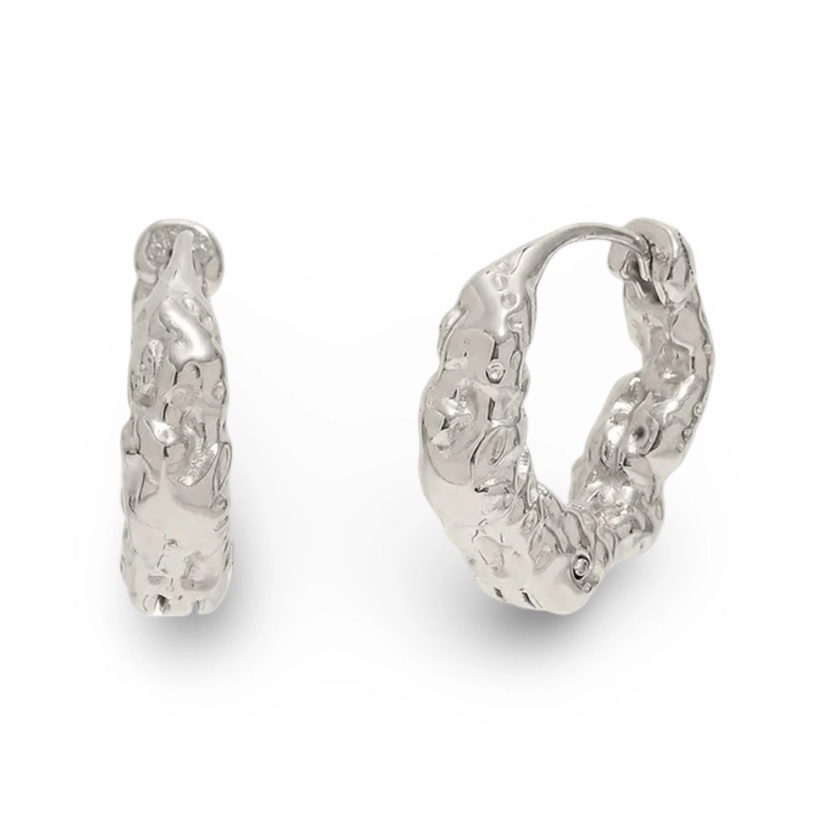 A pair of textured gold huggie hoop earringss 