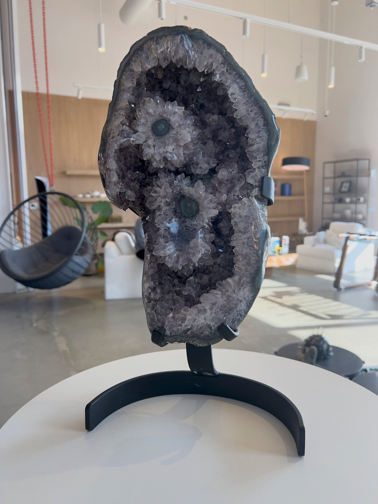 Amethyst with Stalactite Eyes on Stand