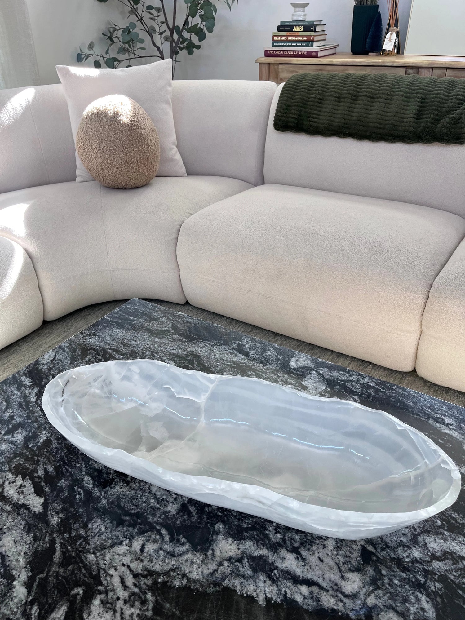 White Onyx Canoe Bowl