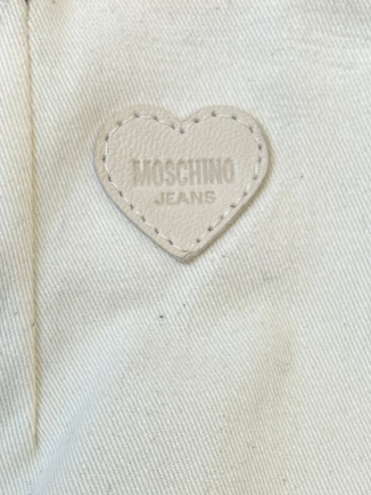 Moschino heart patch stitched to the back of the vintage Moschino skirt