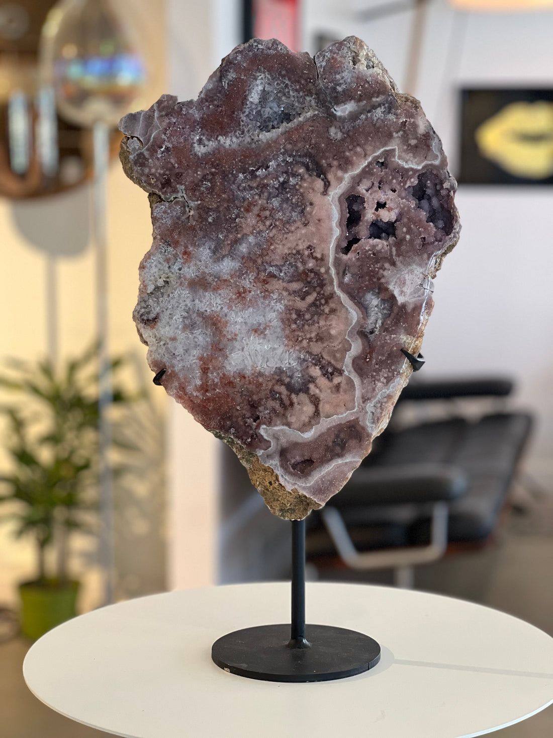 Pink Amethyst Slab on Round Stand