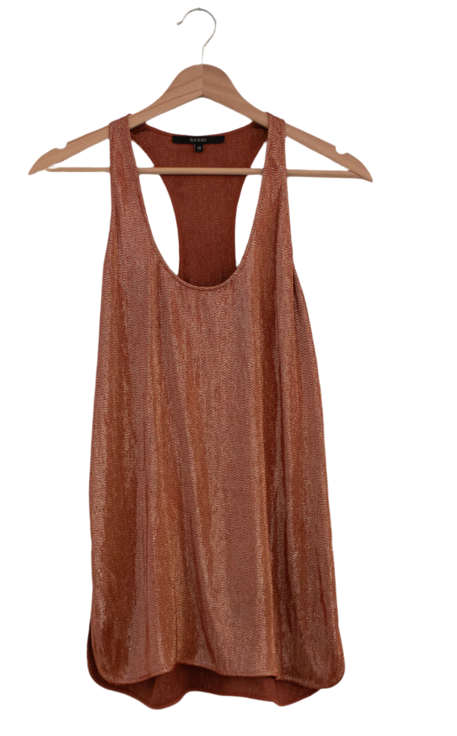 2013 Gucci shimmer tank top in a copper metallic finish