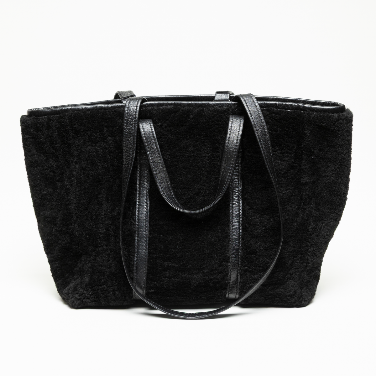 Balenciaga 2010 Black Shearling Leather Tote Bag