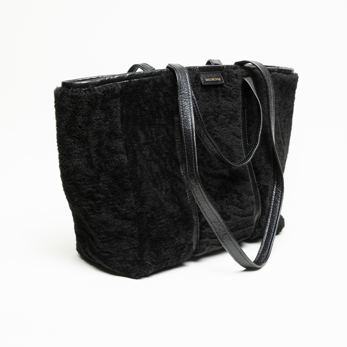 Balenciaga 2010 Black Shearling Leather Tote Bag