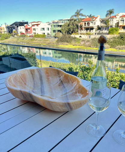 Hand-Carved Orange Calcite Centerpiece Bowl