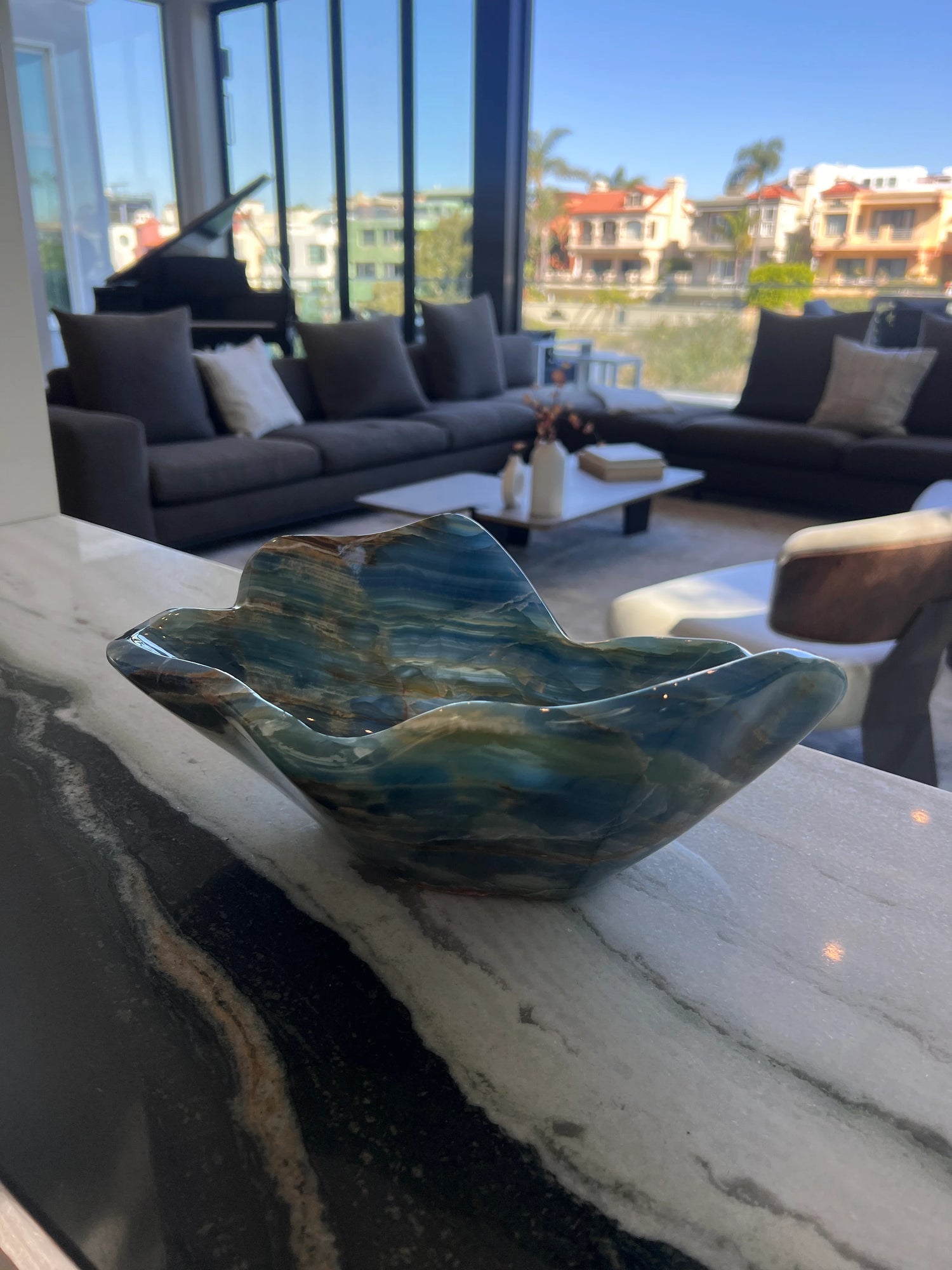 Argentinian Blue Onyx Sculptural Bowl
