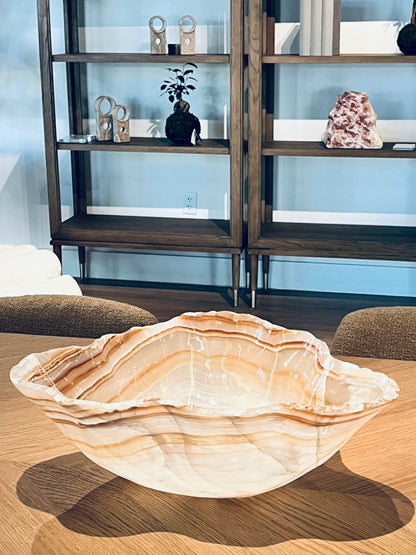 Large Amber Onyx Leafshape Bowl