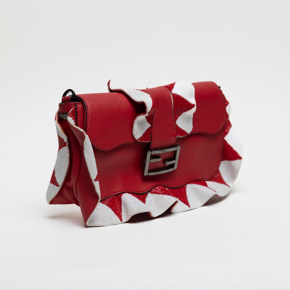 Fendi Red Beaded Baguette w/ Shoulder Strap