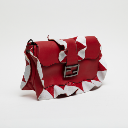 Fendi Red Beaded Baguette w/ Shoulder Strap
