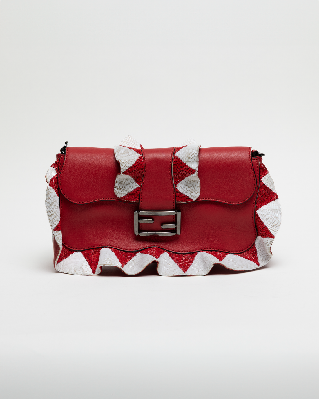 Fendi Red Beaded Baguette w/ Shoulder Strap