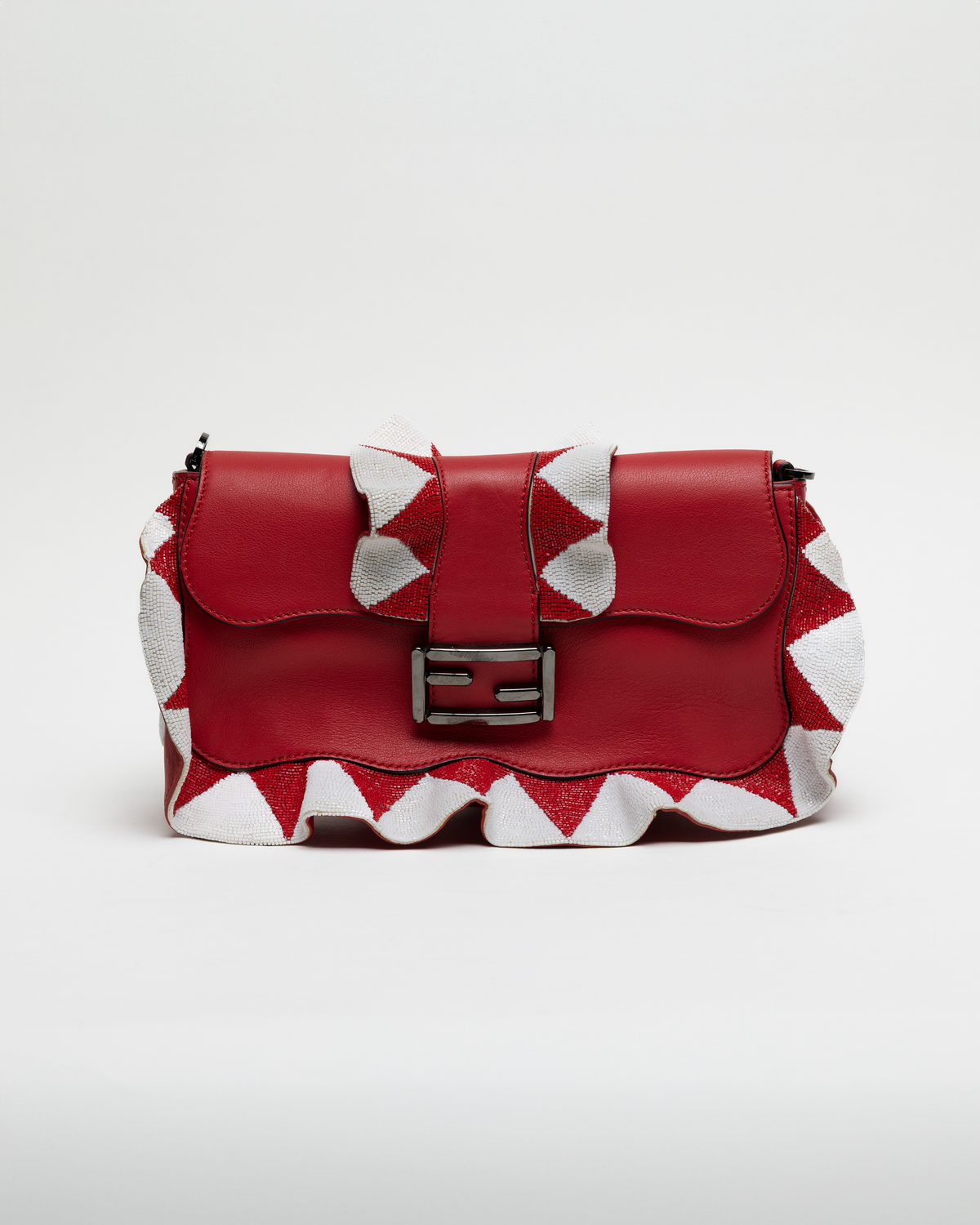 Fendi Red Beaded Baguette w/ Shoulder Strap