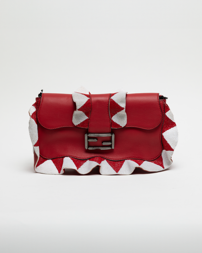 Fendi Red Beaded Baguette w/ Shoulder Strap