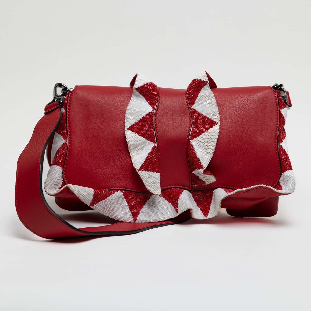 Fendi Red Beaded Baguette w/ Shoulder Strap
