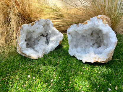 Large White Quartz Geode Half