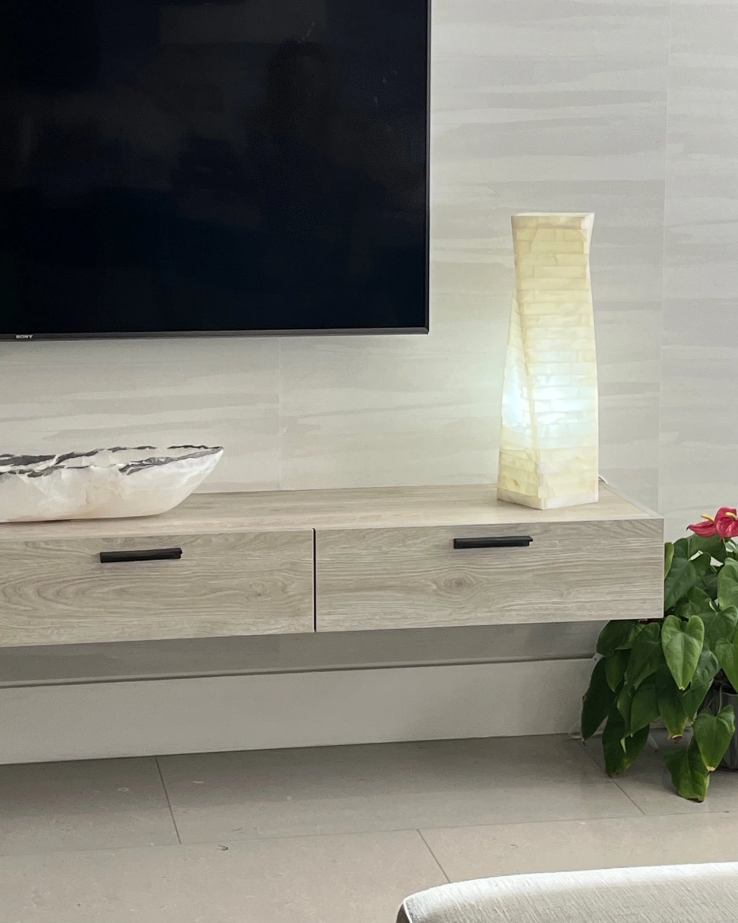 Artisan White Onyx Marquetry Floor Lamp