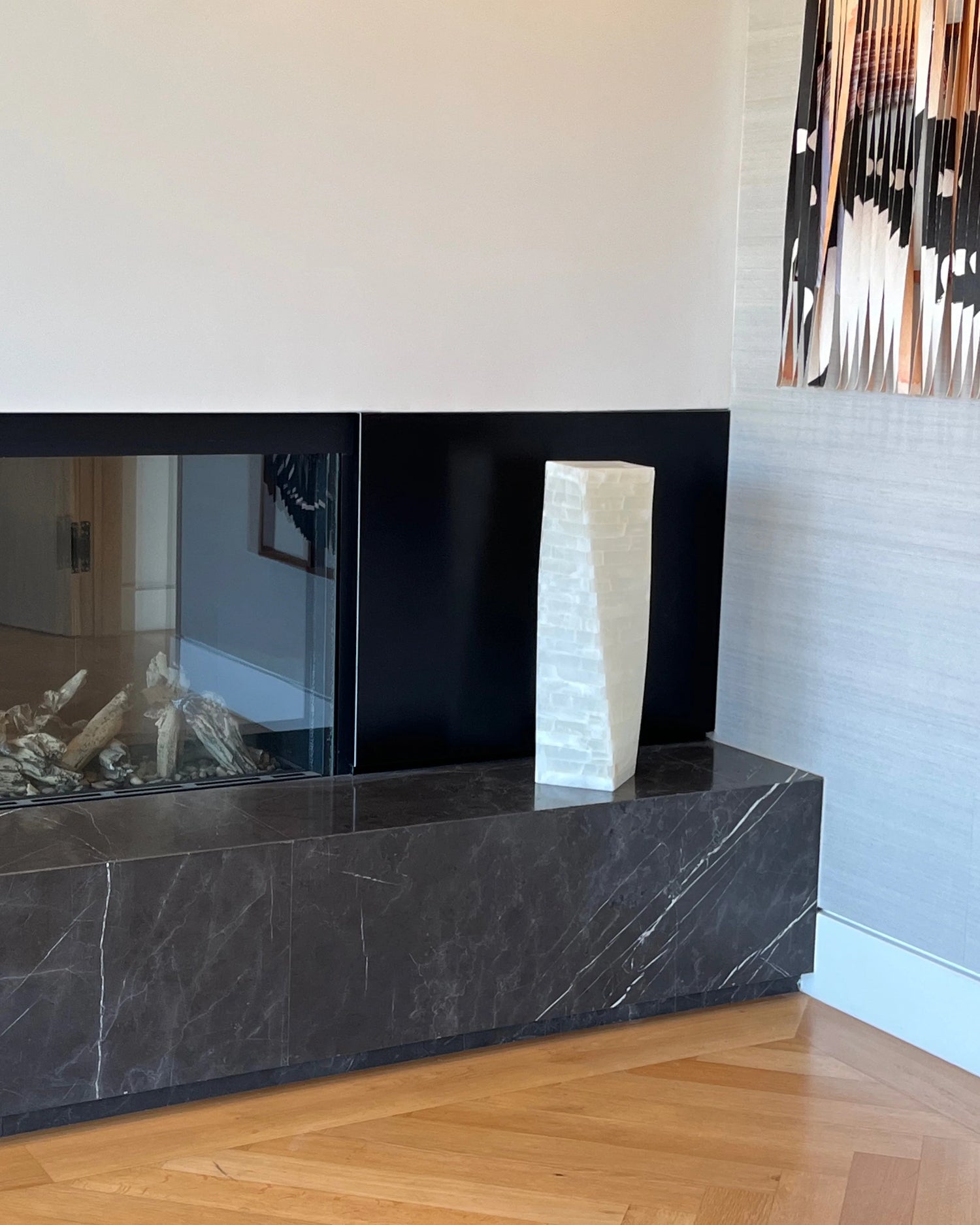 Artisan White Onyx Marquetry Floor Lamp