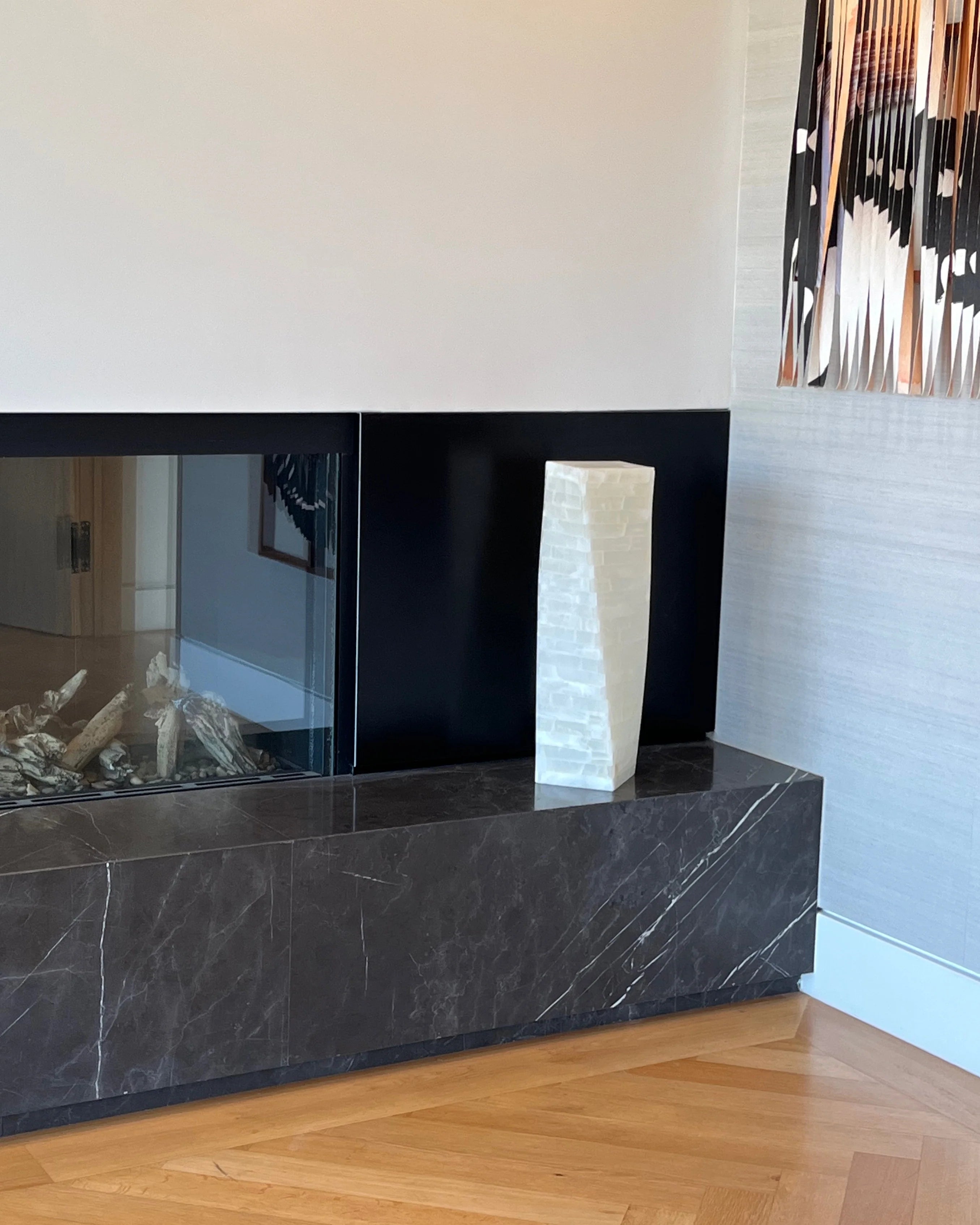 Artisan White Onyx Marquetry Floor Lamp