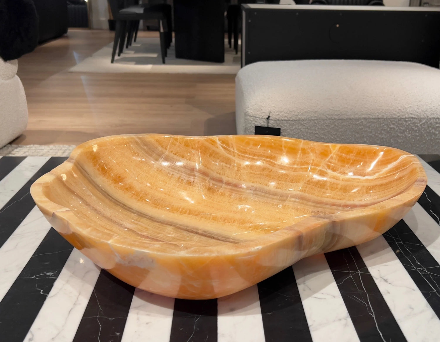 Hand-Carved Orange Calcite Centerpiece Bowl