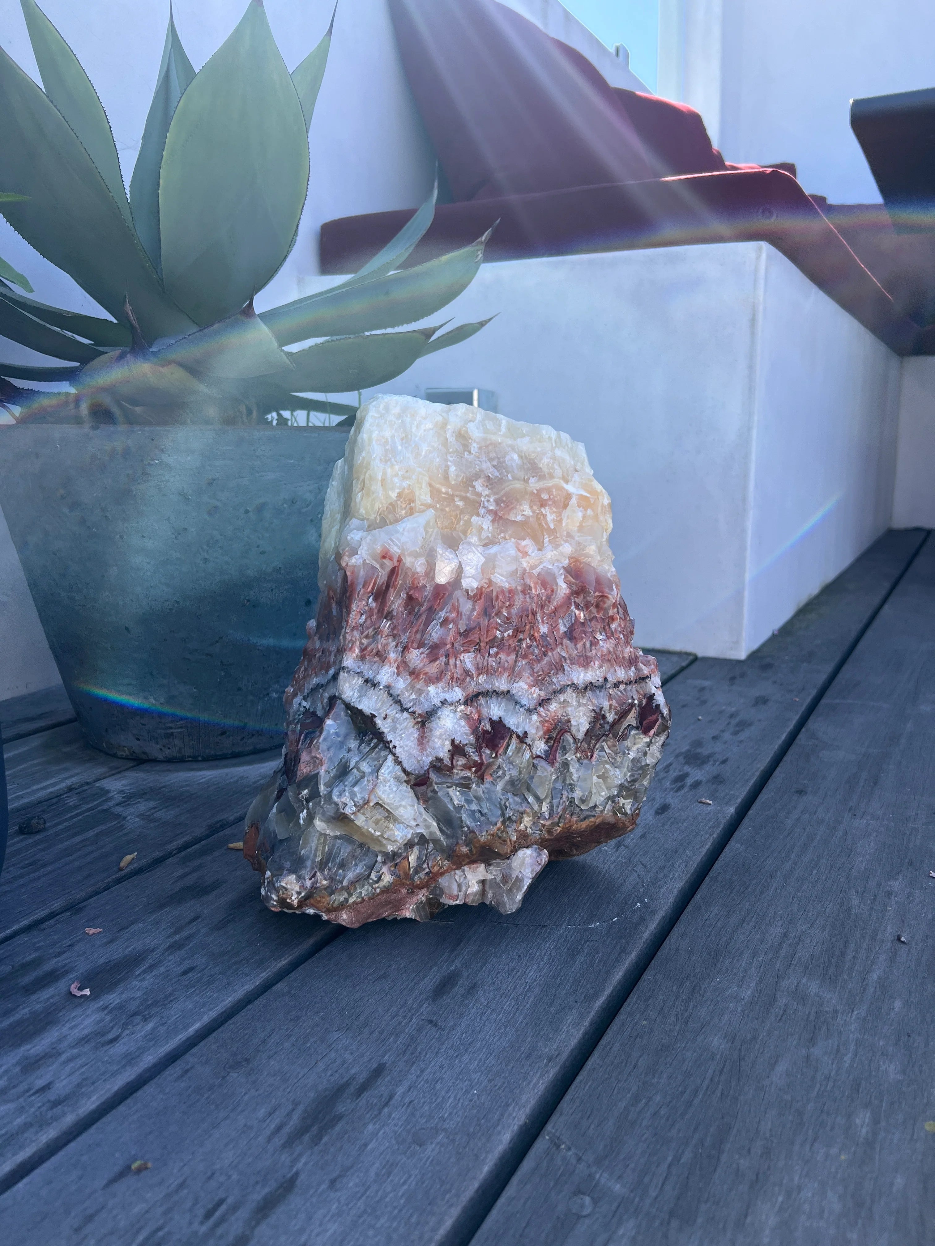 Raw Tri-Color Banded Calcite Standing Stone