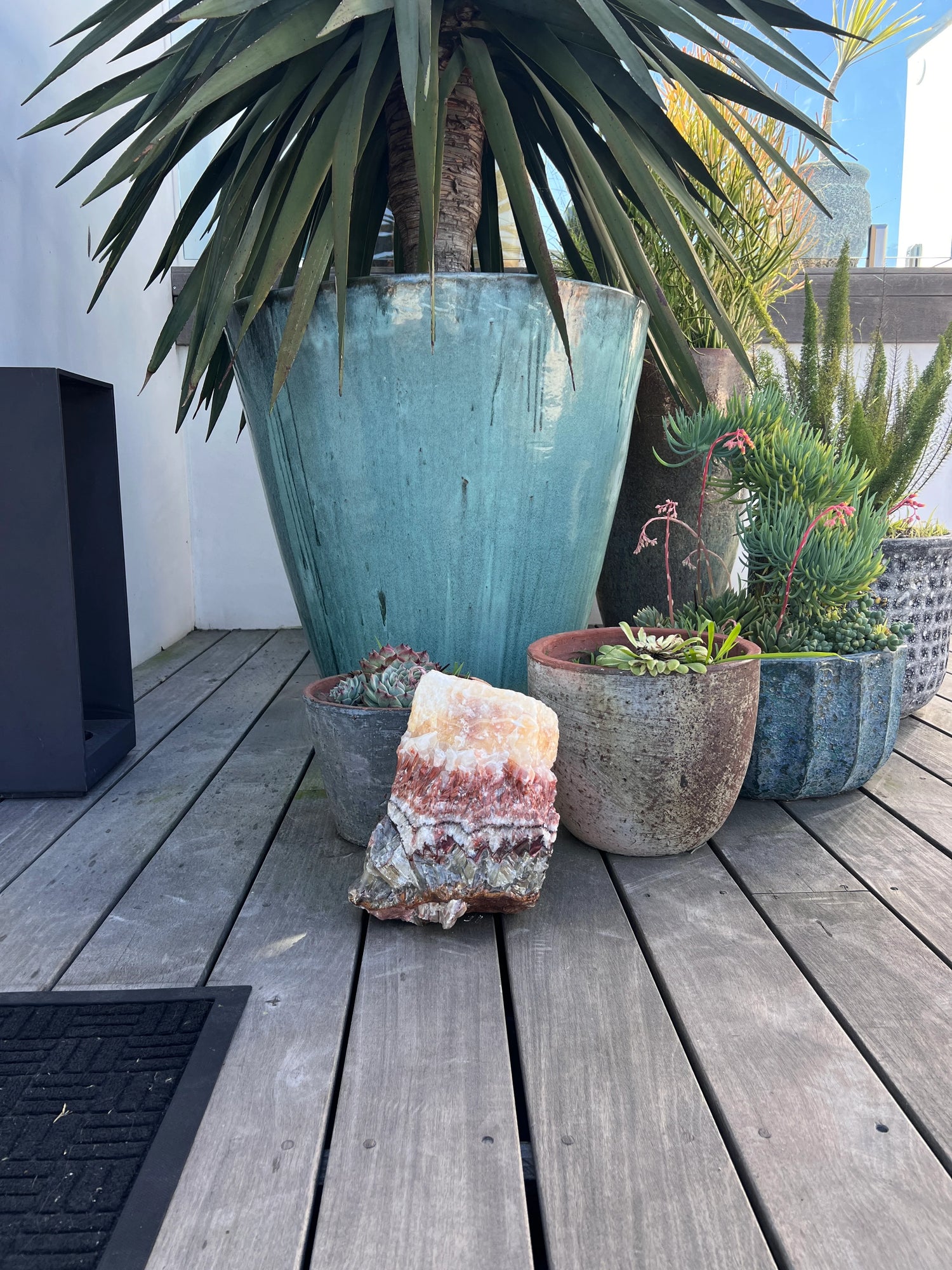 Raw Tri-Color Banded Calcite Standing Stone