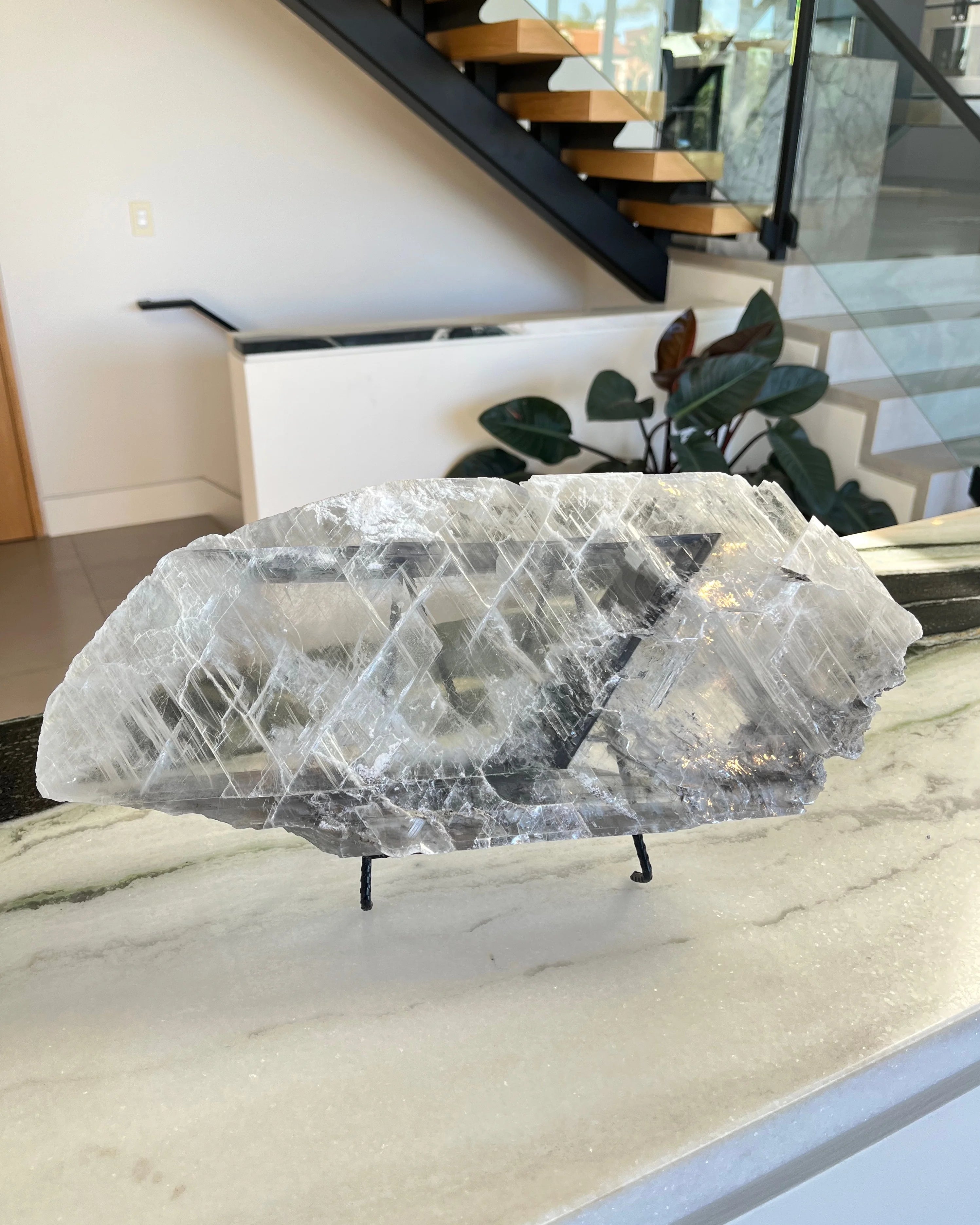 Selenite Plate with Natural Black Inclusion