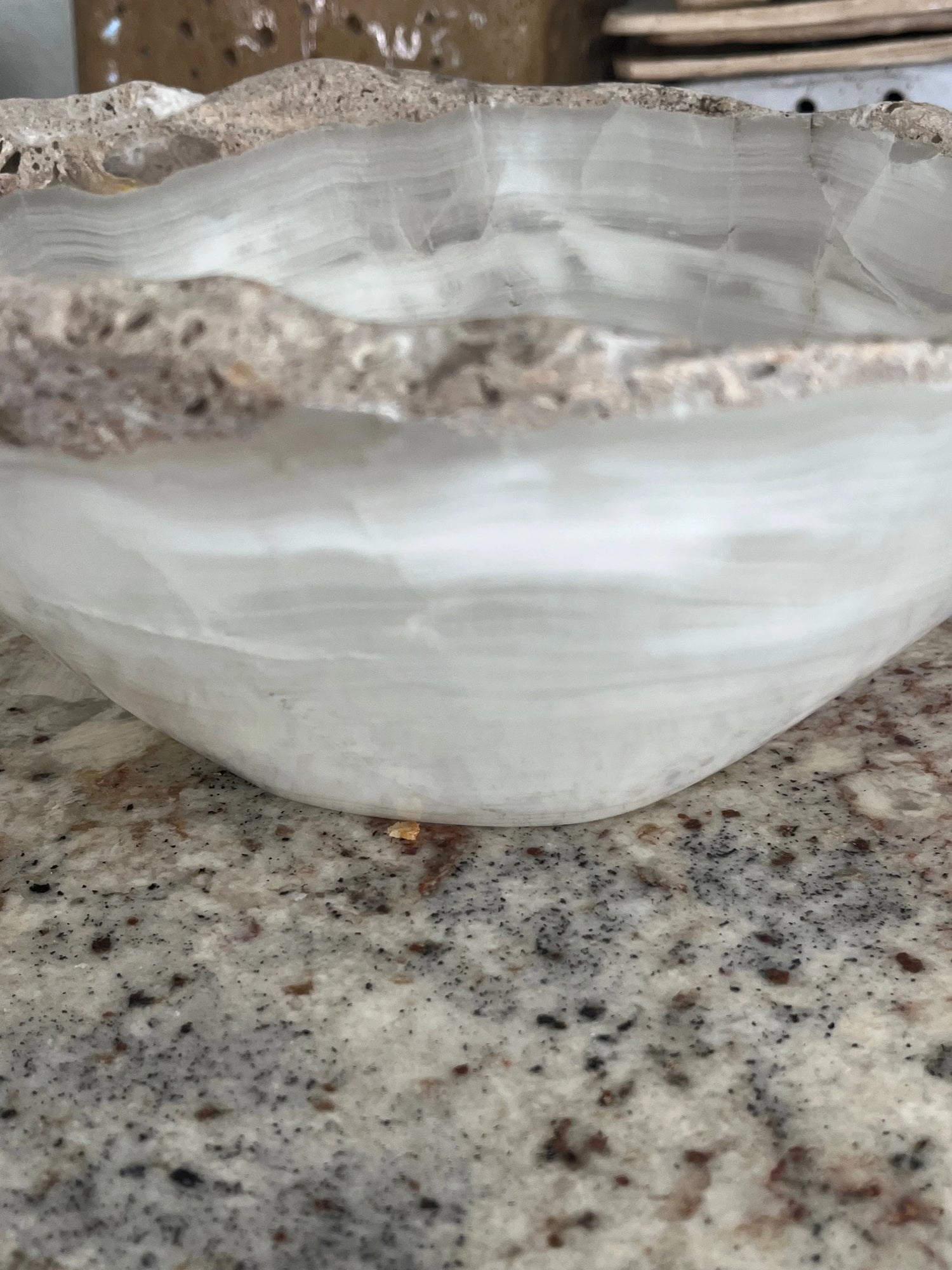 White Onyx Bowl Natural Stone Rim