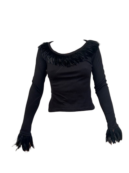 Patrizia Pieroni Feather Trim Long Sleeve Top