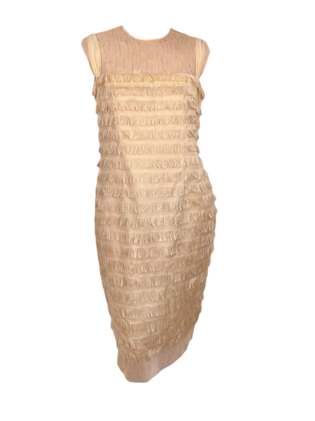 S/S 2006 Balenciaga by Nicolas Ghesquiere Ecru Mesh Fringe Dress