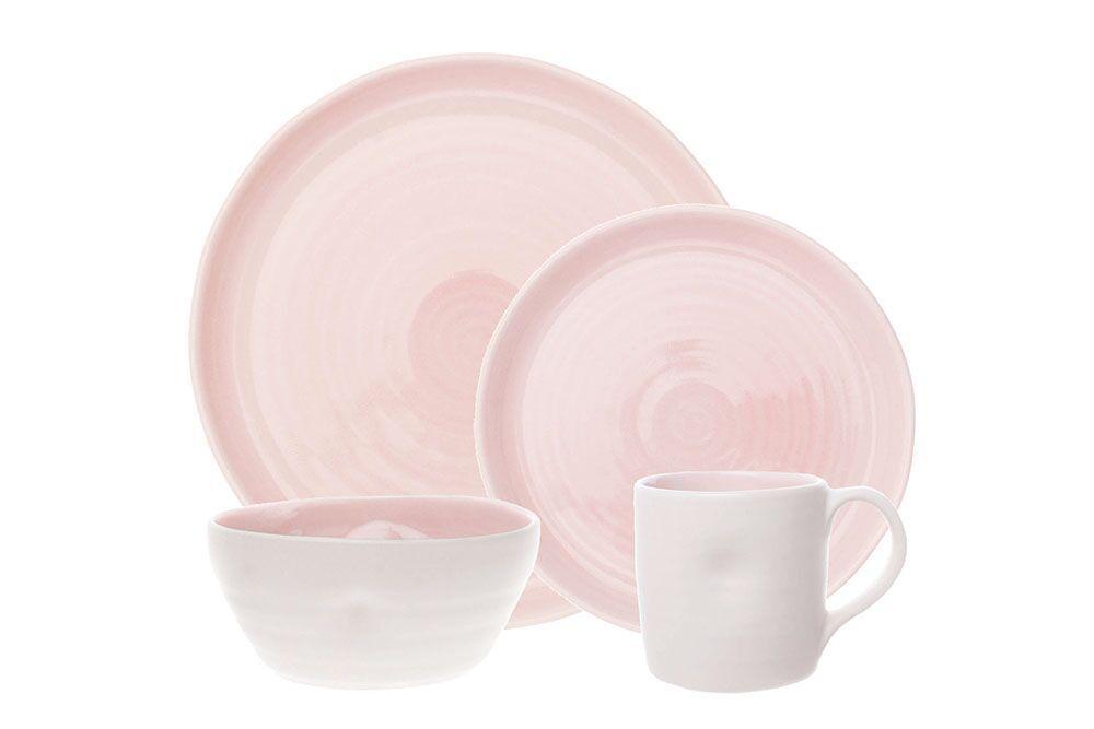 Pinch Pink Stoneware 4 Piece Dinnerware Set, Service For 1